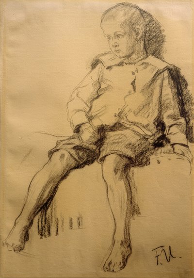 Sedící chlapec s holýma nohama od Fritz von Uhde