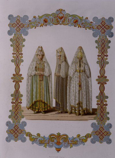 Kostýmy dívek z Torzhoku ze série Oděv ruského státu, 1851 od Fyodor Grigoryevich Solntsev