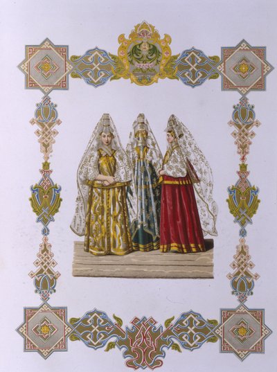 Letní kostýmy žen z Torzhoku ze série Oděvy ruského státu, 1851 od Fyodor Grigoryevich Solntsev