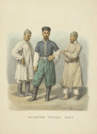 Kazaňští Tataři, ilustrace ze série Oděv ruského státu, 1869 od Fyodor Grigoryevich Solntsev