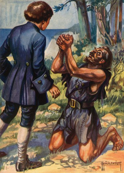 Ilustrace pro Ostrov pokladů od Roberta Louise Stevensona (barevné lito) od G.P. Micklewright