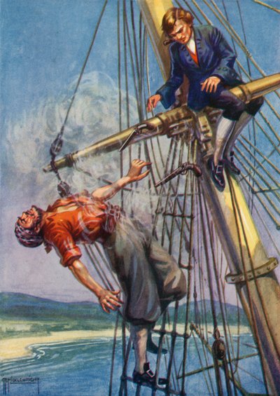 Ilustrace pro Ostrov pokladů od Roberta Louise Stevensona (barevné lito) od G.P. Micklewright