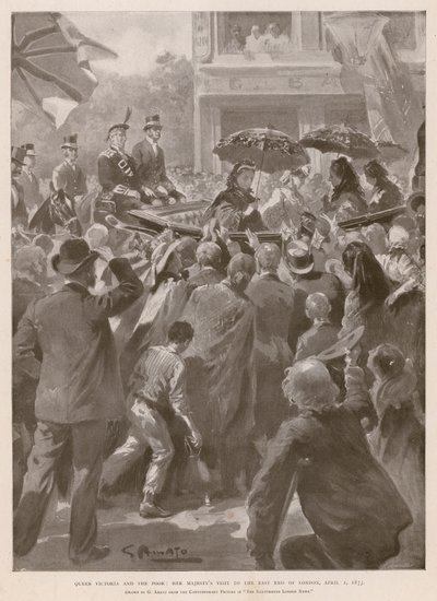 Královna Viktorie a chudí: královna na návštěvě londýnského East Endu, 2. dubna 1873 (hlubotisk) od G.S. (after) Amato