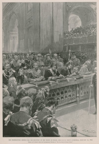 Bohoslužba díkůvzdání za uzdravení prince z Walesu z nemoci, Katedrála svatého Pavla, Londýn, 27. února 1872 (hlubotisk) od G.S. (after) Amato