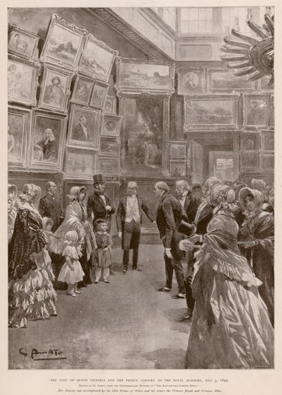 Návštěva královny Viktorie a Alberta, prince Consorta v Royal Academy, Londýn, 3. května 1849 (hlubotisk) od G.S. (after) Amato