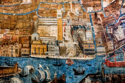 Pohled na Benátky z ptačí perspektivy od G. Barzenti