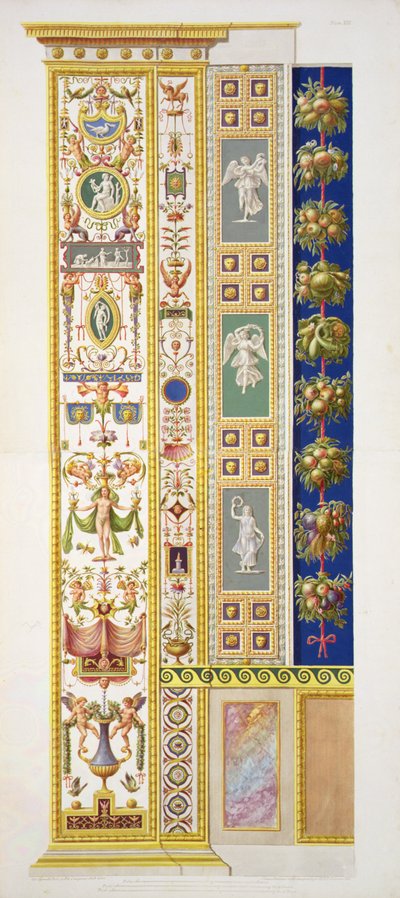 Panel z Raphael Loggia ve Vatikánu, z „Delle Loggie di Rafaele nel Vaticano“, rytý Giovanni Ottaviani (asi 1735-1808), publikováno asi 1772-77 (ručně kolorovaná rytina) od G. and Camporesi P. Savorelli