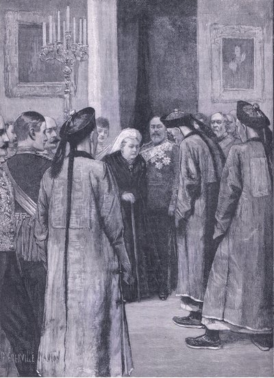 Návštěva Li Hung-Changa u královny v Osborne, ilustrace z Cassells History of England, 1900s od G. Grenville Manton