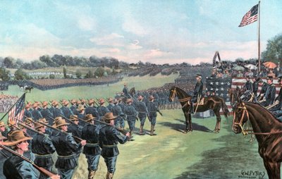 Prezident McKinley hodnotí dobrovolníky Spojených států v Camp Alger od G. W. Peters