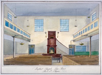 Vnitřní pohled na Lion Street Baptist Chapel, mimo New Kent Road, Southwark, Londýn, 1826 od G Yates