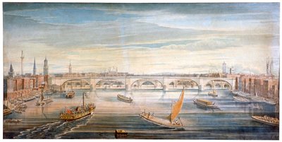 Pohled na nový London Bridge od západu, s čluny a čluny na Temži, 1831. od G Yates