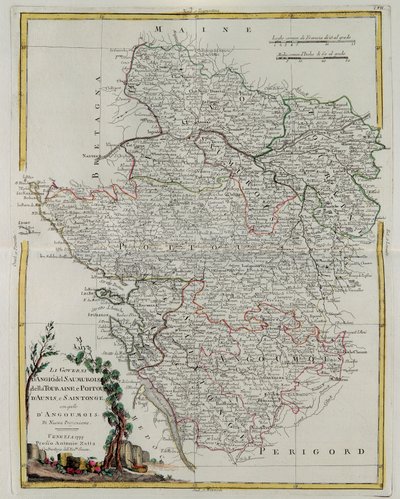 Governance of Anjou, Saumurois, Touraine a Poitou, Aunis a Saintonge s tím Anjoumois, rytina G. Zuliani převzatá z Toma I. z Nejnovějšího atlasu vydaného v Benátkách v roce 1777 Antoniem Z. od G. Zuliani