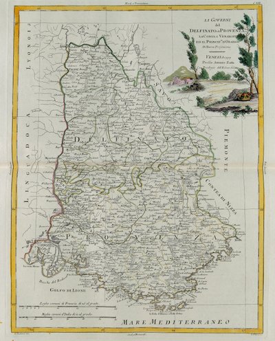 Governances of Dauphin, Provence, County Venaissin a Principate of Orange, rytina G. Zuliani převzatá z Toma I. z Nejnovějšího atlasu vydaného v Benátkách v roce 1777 Antoniem Zattou, priv. od G. Zuliani