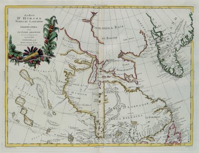 Hudsonův záliv, země Labrador a Grónsko s přilehlými ostrovy, rytina G. Zuliani převzatá z Toma I. z „Nejnovějšího atlasu“ vydaného v Benátkách v roce 1778 Antoniem Zattou, Soukromá sbírka od G. Zuliani