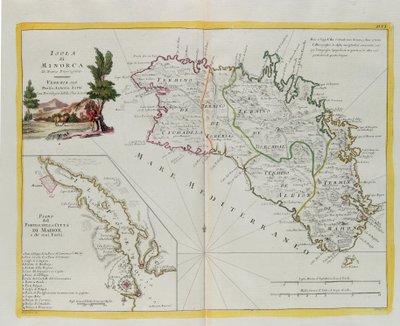 Ostrov Minorca a plán přístavu a města Mahon a jeho pevností, rytina G. Zuliani převzatá z Toma I. z „Nejnovějšího atlasu“ vydaného v Benátkách v roce 1778 Antoniem Zattou, Soukromá sbírka od G. Zuliani