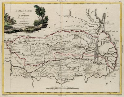 Oblast státu Veneto: oblast Rovigo, rytina G. Zuliani převzatá z Toma II z „Nejnovějšího atlasu“ vydaného v Benátkách v roce 1782 Antoniem Zattou, soukromá sbírka od G. Zuliani