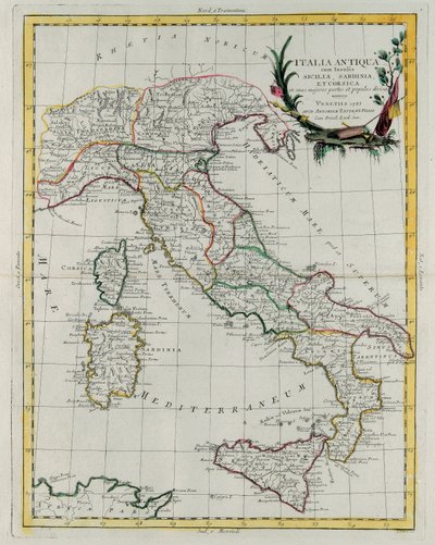 Politická mapa Itálie, rytina G. Zuliani převzatá ze IV. dílu „Novissimo Atlas“ vydaného v Benátkách v roce 1785 Antoniem Zattou, soukromá sbírka od G. Zuliani