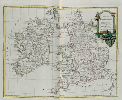 Království Anglie a Irska, rytina G. Zuliani převzatá z Toma I. z Nejnovějšího atlasu vydaného v Benátkách v roce 1776 Antoniem Zattou, Soukromá sbírka od G. Zuliani