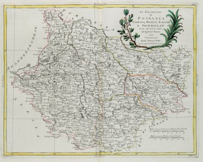 Falce Posnania, Gniesno, Brzesc, Kalisz a Inovroclav, ryté G. Zuliani, převzato ze svazku III "Nejnovějšího atlasu" vydaného v Benátkách v roce 1781 Antoniem Zattou, Soukromá sbírka od G. Zuliani