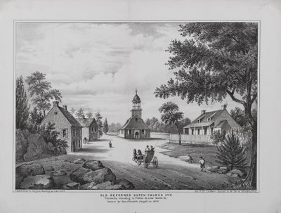 Old Reformed Dutch Church v roce 1776, nakreslila slečna Elizabeth Sleightová v roce 1808, vytištěno pro H. McCloskeyse Manuela z města Brooklyn, 1864 od G. after Hayward