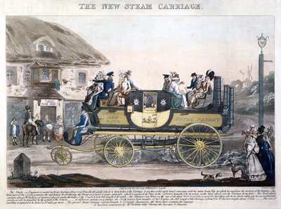 The New Steam Carriage, vyrytý Henry Pyall (1795-1833) 1827 (barevná akvatinta) od G. after Morton
