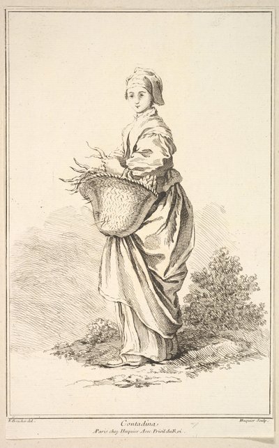 Contadina, z Sbírka různých zahraničních postav Vynalezl F. Boucher P...., 18. stol. od Gabriel Huquier