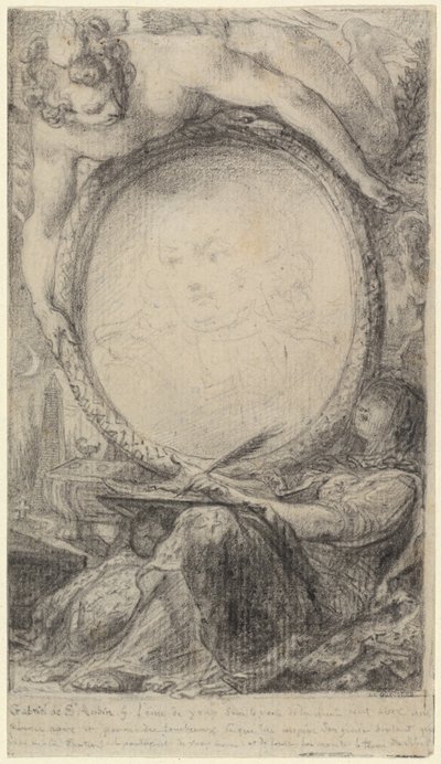 Alegorický rám s psaním génia a zahalené ženy od Gabriel Jacques de Saint Aubin