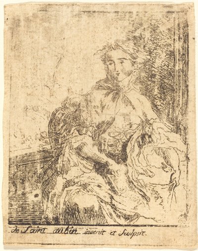 Mladá žena na terase od Gabriel Jacques de Saint Aubin