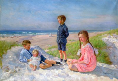 „Erik, Else, Ove a Birthe Schultz na pláži“, 1919 od Gabriel Jensen