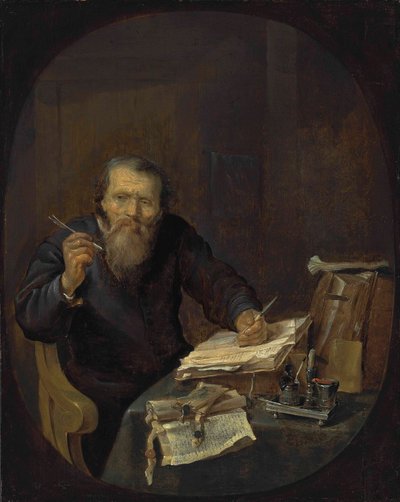 Notář brousí pero v interiéru. od Gabriel Metsu