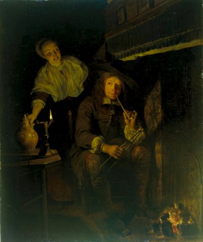 Německy: Der Raucher am Kamin Kuřák u krbu od Gabriel Metsu