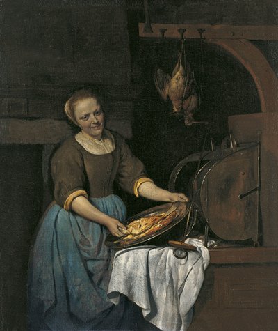 Kuchyňská pomocnice připravuje ryby od Gabriel Metsu
