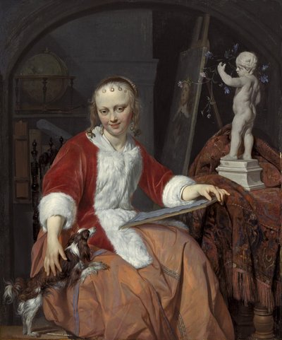 Portrét Isabelly de Wolff (....-1718) jako umělkyně od Gabriel Metsu
