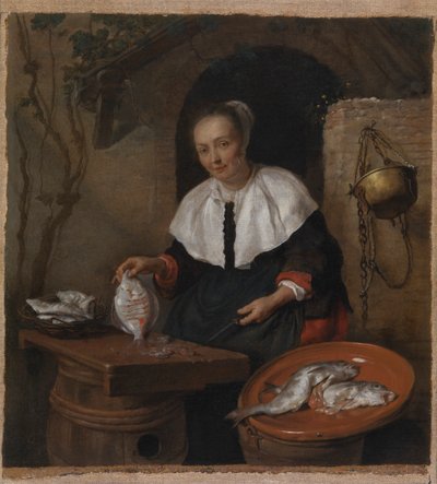 Žena čistící ryby od Gabriel Metsu