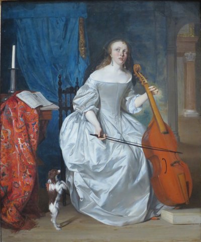 Žena hrající na violu de gamba od Gabriel Metsu