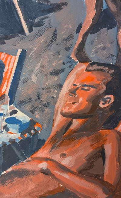 Nepotřebuji opalovací krém, jen se opaluju, 2024 (akryl na papíře) od Gabriel Palma