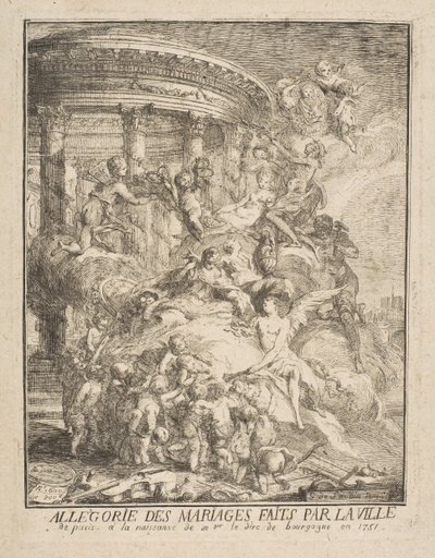 Alegorie sňatků, které uzavřelo město Paříž při narození vévody z Burgundska, 1752. od Gabriel de Saint Aubin