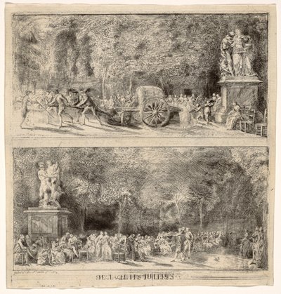Scény z Tuileries: Židle a vodní vozík, 1760, retušováno 1763 od Gabriel de Saint Aubin