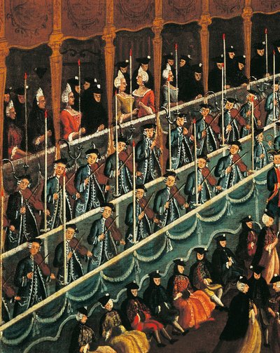 Itálie, Benátsko, Benátky, Jídlo v divadle San Benedetto na počest vévodů ze Severu, detail od Gabriele Bella