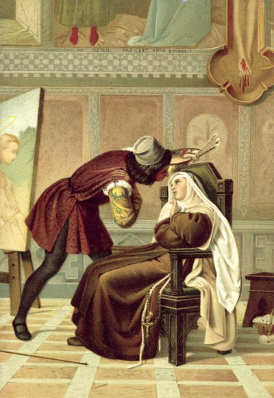 Filippo Lippi a jeptiška Buti (chromolit) od Gabriele Castagnola