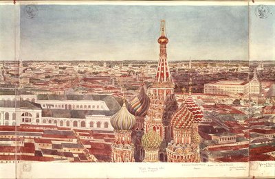 Panorama Moskvy, zobrazující katedrálu St. Basils, 1819 (wc na papíře) (viz 170139-170146) od Gadolle