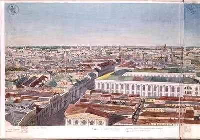 Panorama Moskvy, zobrazující bývalé tržiště a burzu v Gostiny Dvor, 1819 (wc na papíře) (viz 170139-170146) od Gadolle
