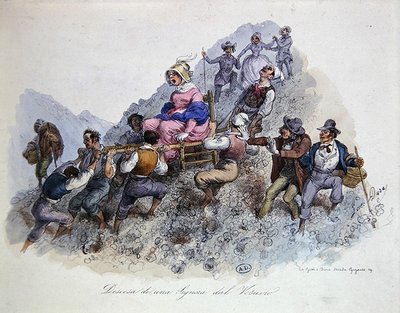 Turista sestupující z Vesuvu, kolem roku 1830 (barevné lito) od Gaetano (after) Dura