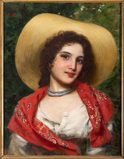 Dívka ve žlutém klobouku (olej na plátně) od Gaetano Bellei