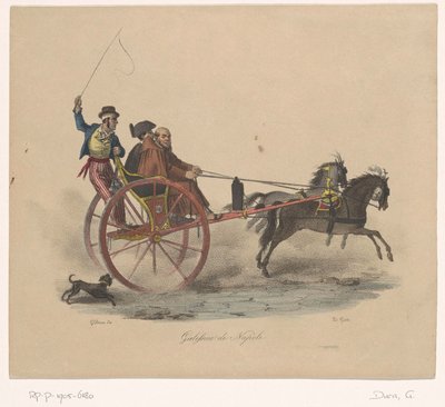Tři muži v kočáru Galessino di Napoli (název na objektu) od Gaetano Dura