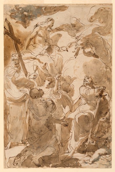 Kresba, Trojice a apoštolové, svatý Petr a svatý Pavel, 1770-80 od Gaetano Gandolfi