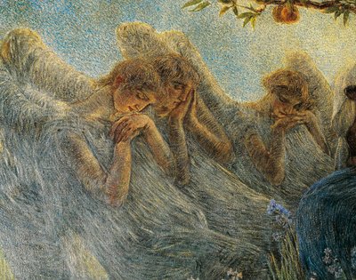 Andělé, detail z The Maternity od Gaetano Previati