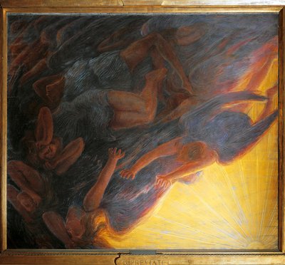 Pád andělů, triptych centrální panel od Gaetano Previati