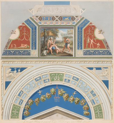 Rámeček a klenební panel s Adamem a Evou při práci. 1774 od Gaetano Savorelli