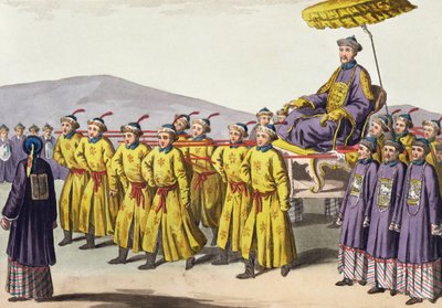 Císař Chien Lung nesl v Triumphu, deska 18 z Le Costume Ancien et Moderne od Julese Ferraria, vydáno kolem 20.–30. let 19. století od Gaetano Zancon